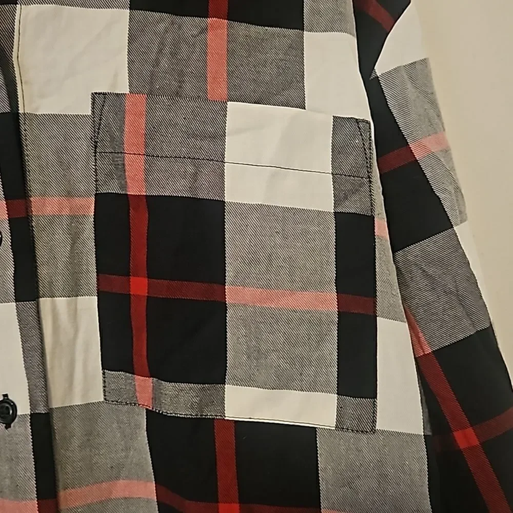 Gap Flannel Shirtdress - Oversized Fit- Black & White with Red Plaid- Size S